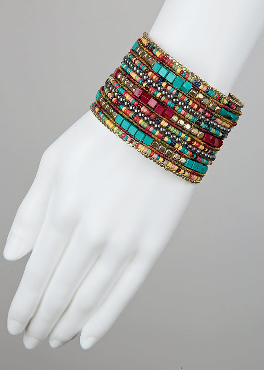 SPUNKYsoul Presents Zura Cuff Bracelet for Women Collection - Adjustable, Stylish Boho Inspired Beaded Bracelets, Trendy Stackable Bead, Ideal for Everyday Wear & Special Occasions (Teal, Red, Cube)