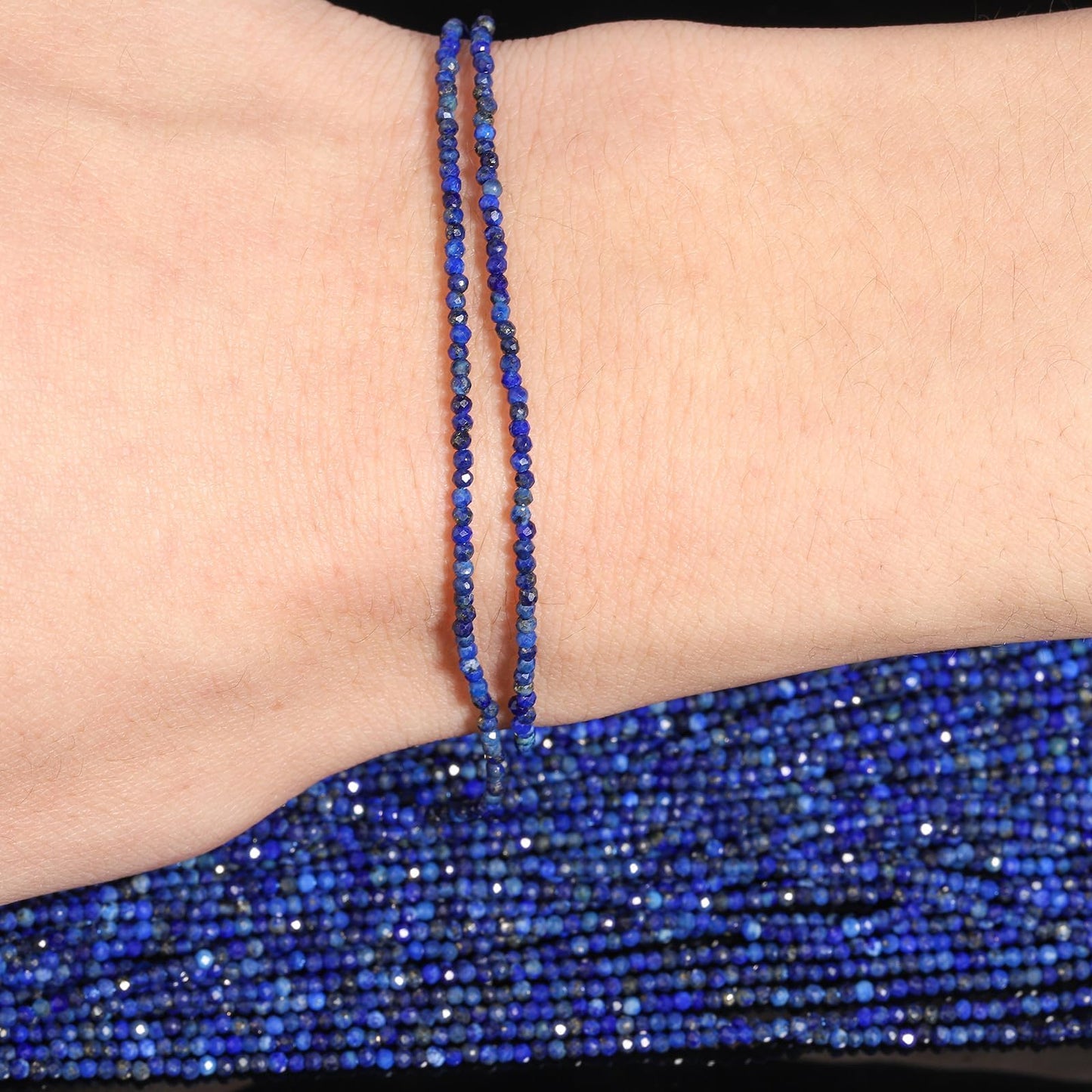 Song Xi 180pcs 2mm Natural Dark Lapis Lazuli Gemstone Beads Faceted Round Loose Stone Beads for Jewelry Making (1 Strand)