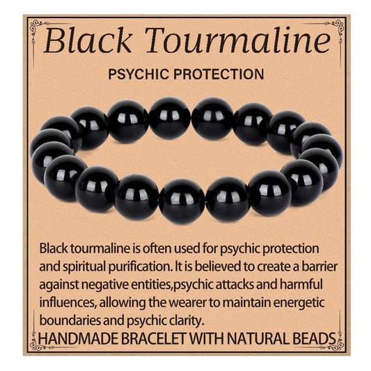 LPBeads Handmade Natural Gemstone Stretch Elastic 10mm Black Tourmaline Bracelet Healing Crystal Round Stone Beads Jewelry Gifts for Women Men