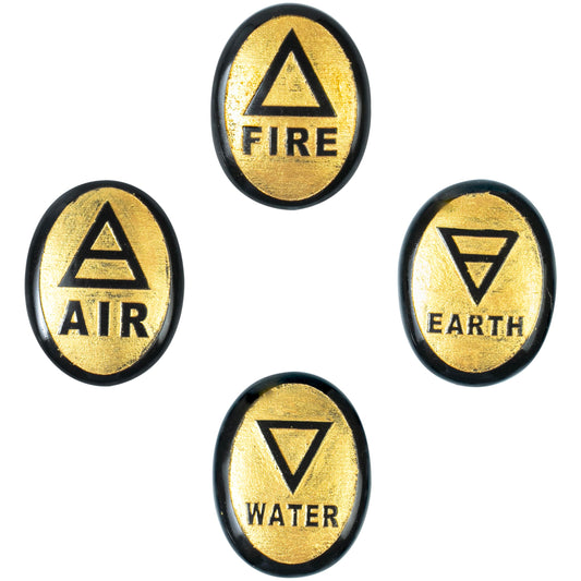 Crocon 4 Elements Black Tourmaline Stones Engraved Triangle Symbols (Earth Air Fire Water) Polished Palm Stones for Gemstone Reiki Crystals and Healing Stones Meditation Divination Tools Gifts