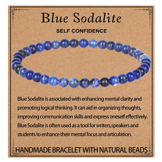 LPBeads Handmade Natural Gemstone Stretch Elastic 4mm Blue Sodalite Bracelet Healing Crystal Round Stone Beads Jewelry Gifts for Women Men