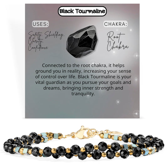 Farfume Black Tourmaline - Safety & Shielding - Crystal Beaded Bracelets, Chakra 4mm Natural Stone Beads Bracelets, Gemstone Spiritual Jewelry Gifts for Mother's Day