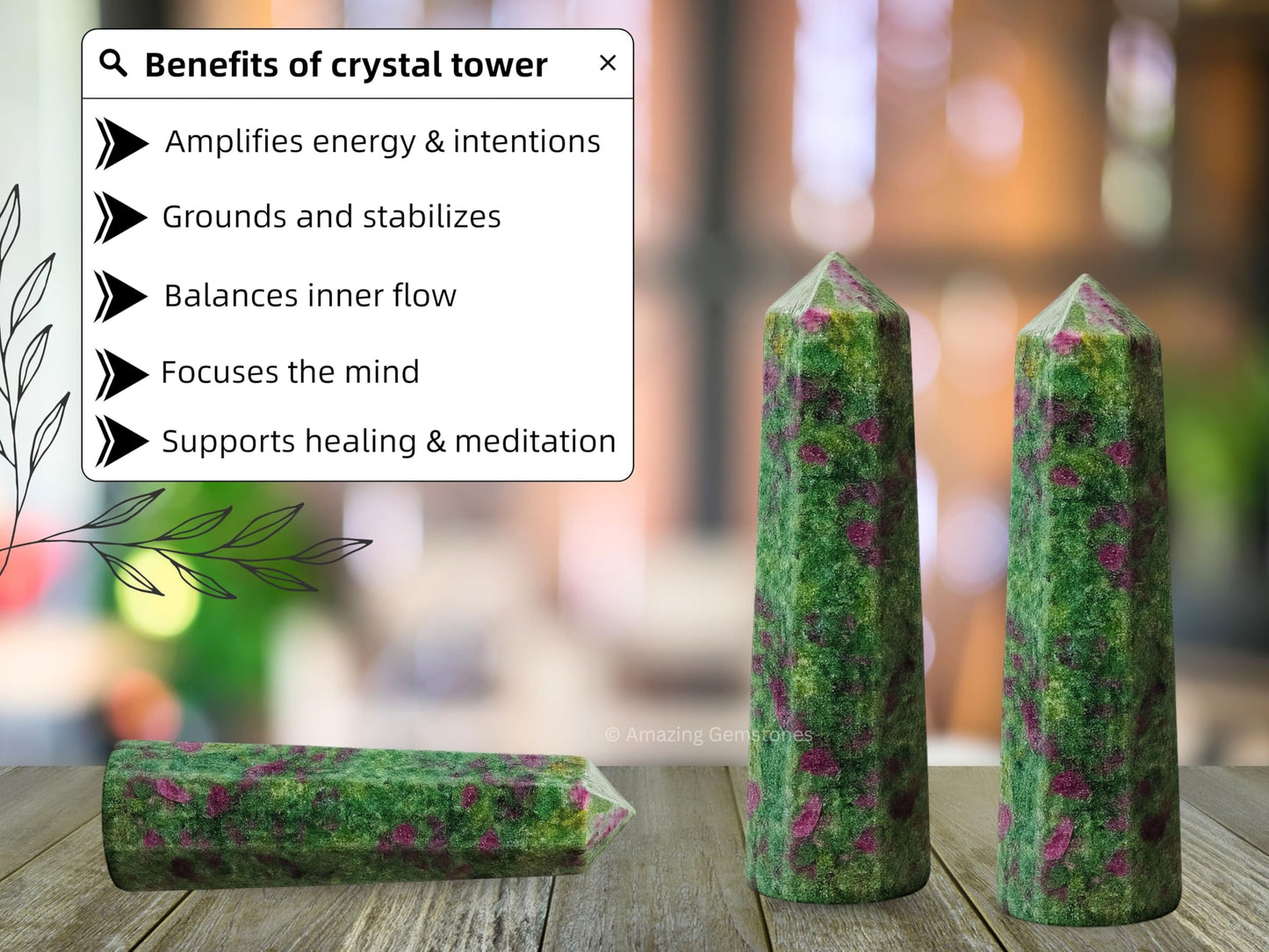 Amazing Gemstone Ruby Fuchsite Crystal Towers - Natural Healing Crystal Point Obelisk for Reiki Healing and Crystal Grid (3" to 4" INCH)