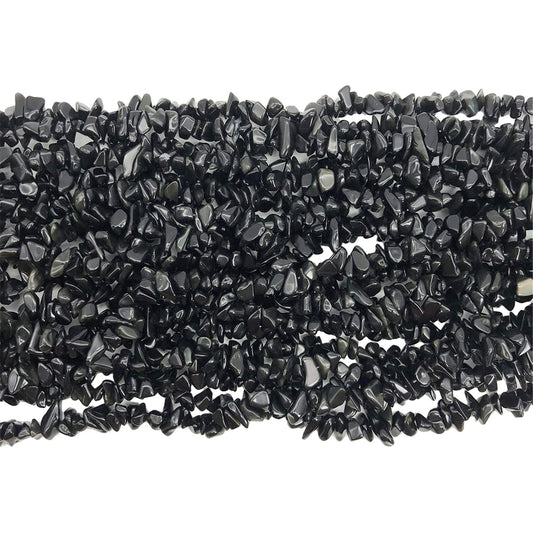 Fekuar 64" Irregular Tumbled Black Obsidian Chip Beads for Jewelry Making, Healing Crystal Drilled Loose Bead Strand DIY Craft Supplies, 5-8mm