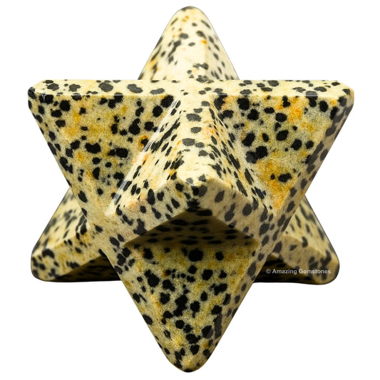Amazing Gemstone Dalmatian Jasper Merkaba Crystal - 0.75 Inches Metaphysical Merkaba Star for Meditation - Energetic Tetrahedron Crystal and Healing Stones for Spiritual Growth and Healing (15-20mm)