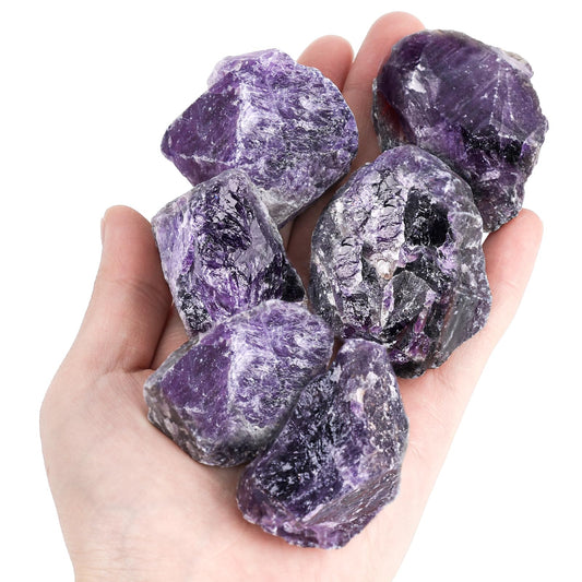 JOHOUSE 6PCS Amethyst Crystal with Jar, Natural Rough Stones Crystal Large Raw Quartz Healing Gemstones for Reiki, Fountain Rocks, Polishing, Wicca（1.6x1.2inch)