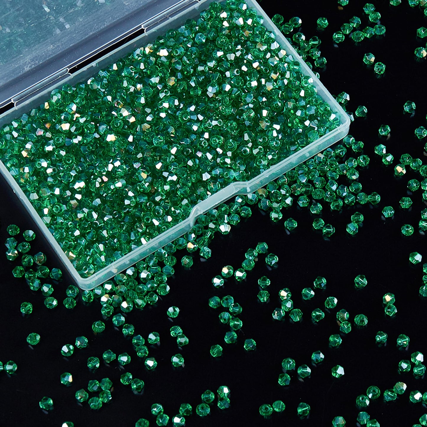 Laopottbeads 1200PCS 3mm Bicone Crystal Glass Beads for Jewelry Making, Sparkling Mini Beads for Suncatchers, DIY Bracelets & Craft Projects (Malachite Green)
