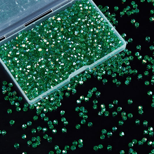 Laopottbeads 1200PCS 3mm Bicone Crystal Glass Beads for Jewelry Making, Sparkling Mini Beads for Suncatchers, DIY Bracelets & Craft Projects (Malachite Green)