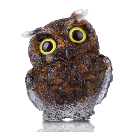 Reyife Hand-Carved Natural Crystal Owl Statue Reiki Healing Gemstone Animal Figurines Home Office Car Decoration The Best Gifts 2.4 inches (Tiger Eyes Stone)