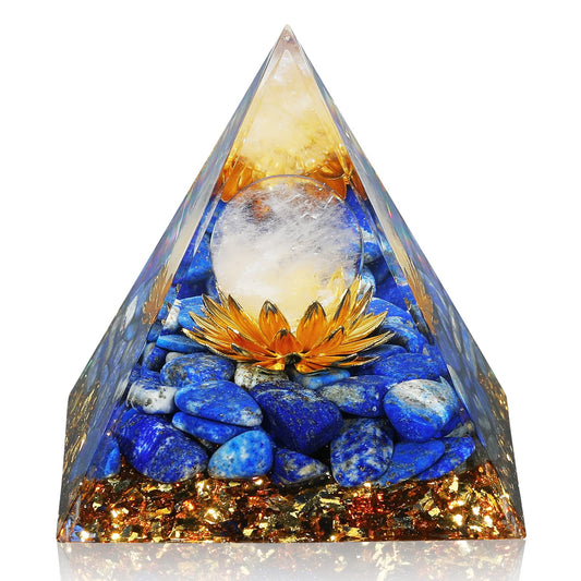 Hopeseed Orgone Pyramid for Positive Energy, Orgonite White Crystal&Lapis Lazuli Stone Healing Crystals Pyramid Set for Reduce Stress Chakra Reiki Healing Meditation Attracts Lucky