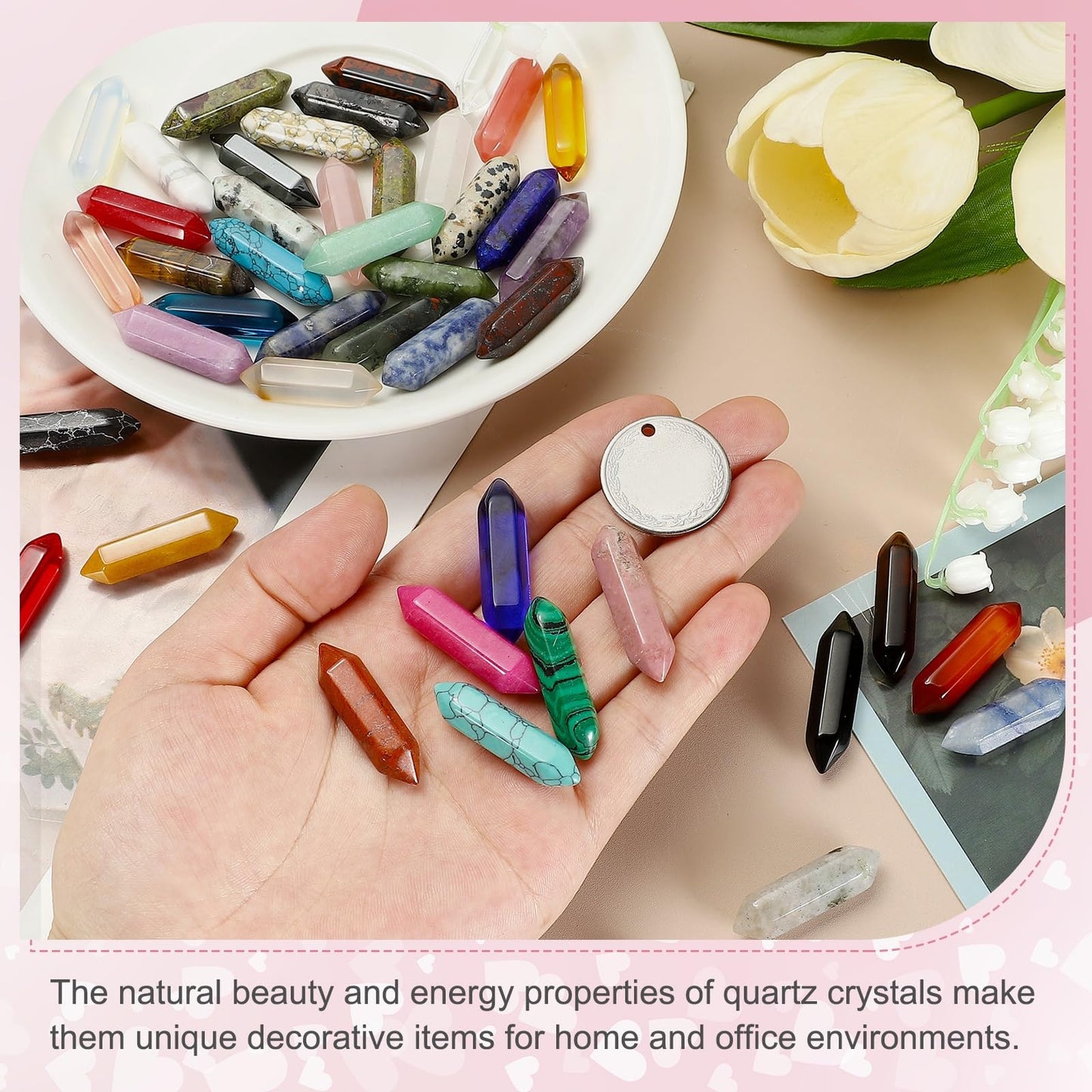 MECCANIXITY 10 Pack Clear Agate Quartz Crystals, Polished Crystals Bulk Hexagonal Shaped Meditation Gemstone for Jewelry Making Energy Balance Accessories Gifts