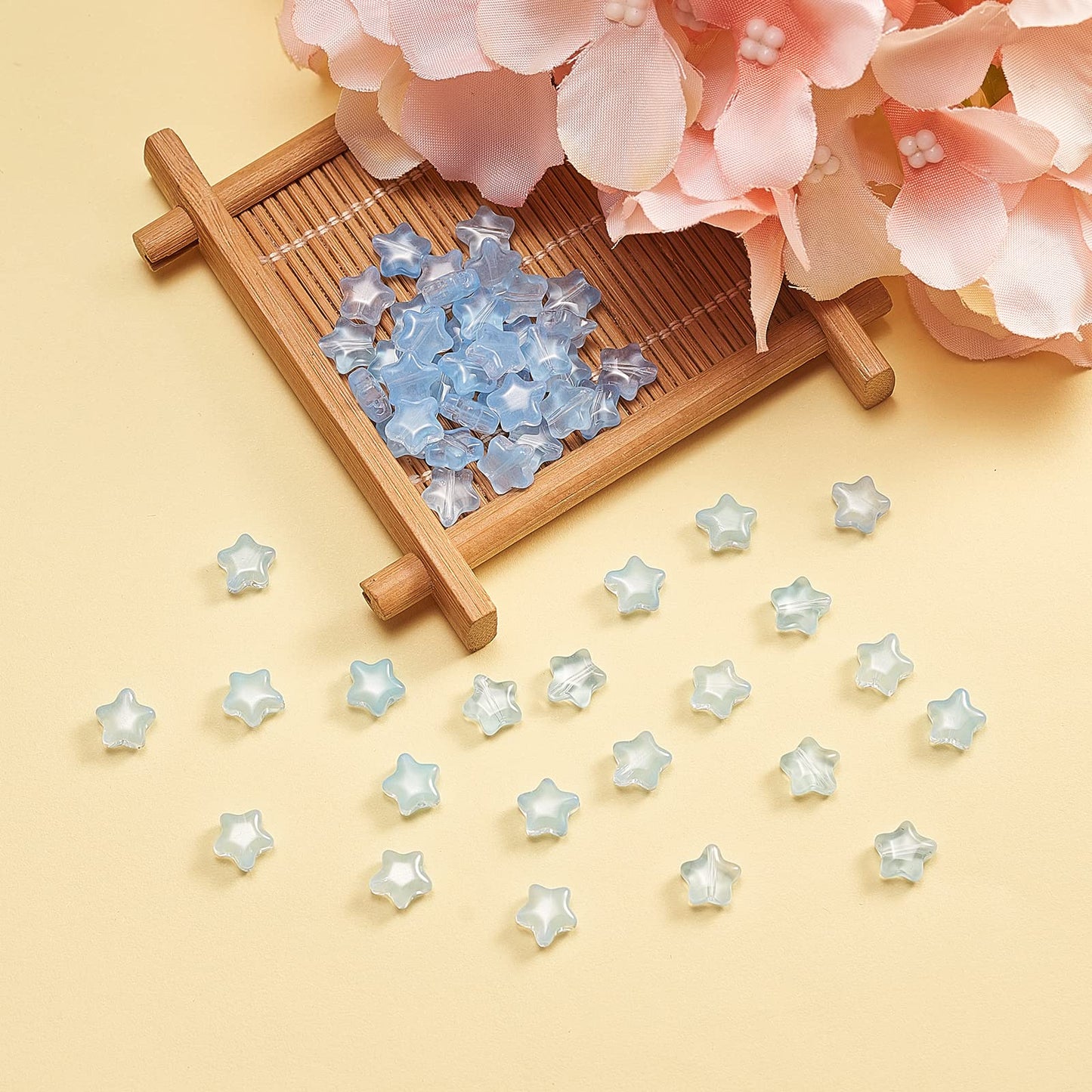 UR URLIFEHALL 100 Pcs Light Sky Blue Spray Painted Glass Star Beads for Earring Bracelet Necklace Jewelry DIY Craft Making
