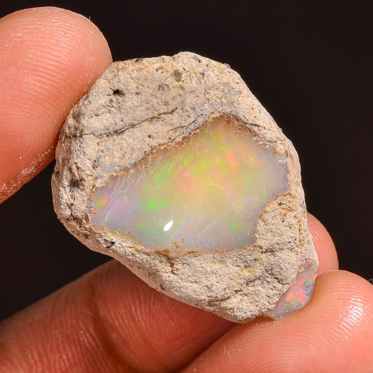 Elegant Wire Fire Ethiopian Opal Rough Loose Gemstone 24.50 Cts | Lightweight Shiny Raw Crystal Healing Stone for Bracelet Pendant Jewelry Making