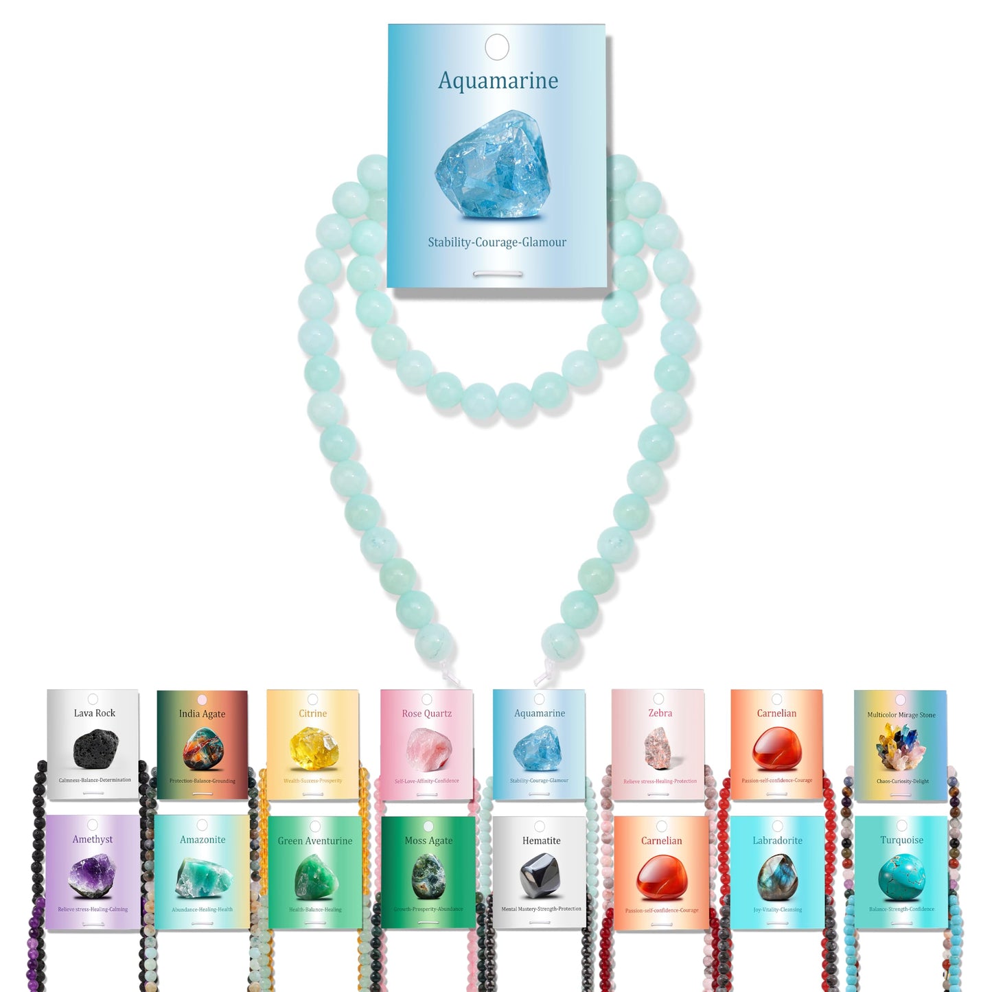 Vinswet 60pcs 6mm Aquamarine Natural Stone Beads Round Genuine Real Stone Beading Loose Gemstones DIY Smooth Bead for Bracelet Necklace Earrings Jewelry Making