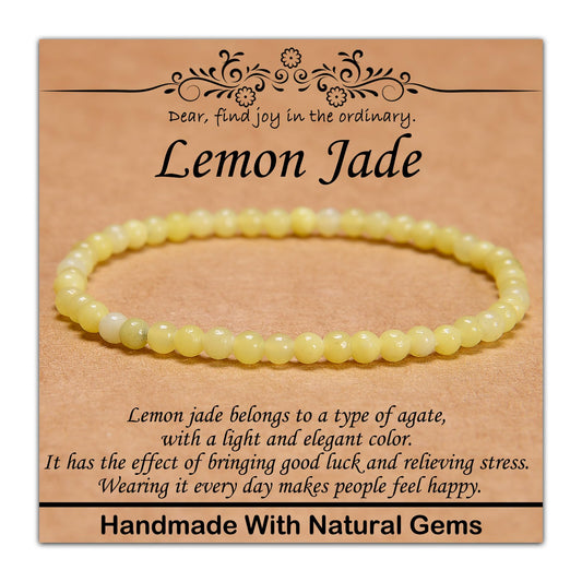 CHCCOYE 4mm Natural Healing Gemstone Bracelet Handmade Yoga Stretch Elastic Bracelet Stress Relief Crystal Jewelry for Men and Women (4mm,Lemon Jade)