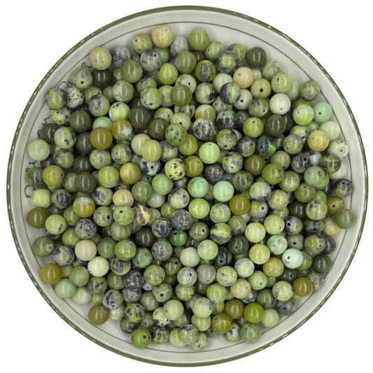 WHNKFB 10mm 50PCS Natural Green Opal Round Beads, Translucent Loose Gemstone Beads for Jewelry Making Craft - 4mm 6mm 8mm 10mm Options with Free Elastic Cord