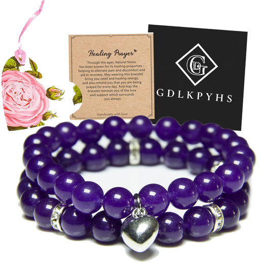 GDLKPYHS Healing Bracelets for Women - Amethyst Bracelet - Healing Prayers Crystal Bracelet, 8mm Natural Stone Stress Relief Yoga Beads Get Well Soon Gifts
