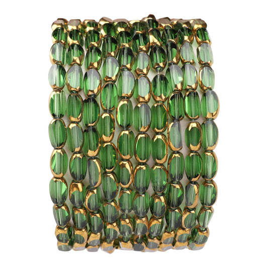 DADIFEN Glass Rice Beads Clear Green 4x6mm 50pcs Faceted Oval Golden Edge Crystal Loose Beads for DIY Craft Jewelry Making