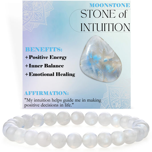 Bivei Moonstone - Intuition - 6mm Beaded Bracelets for Women Handmade Semi Precious Natural Stone Stretch Elastic Jewelry for Women Yoga Protection Gifts Small