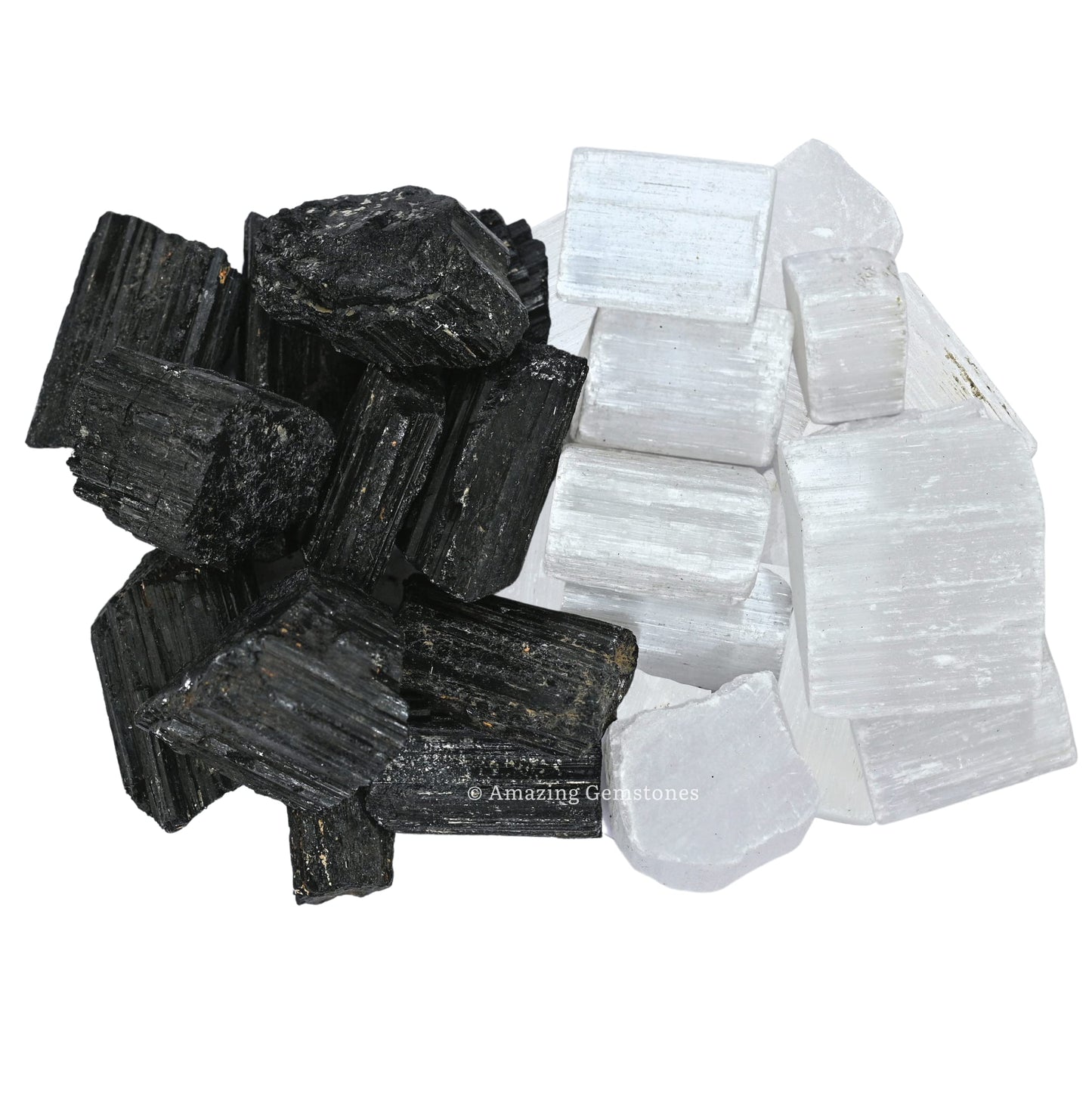 Amazing Gemstone Black Tourmaline Selenite Crystal - 1lb Bulk Raw Black Tourmaline Crystals and Selenite Healing Crystals for Protection, Crystal Grid, Energy Piedra Selenita Original