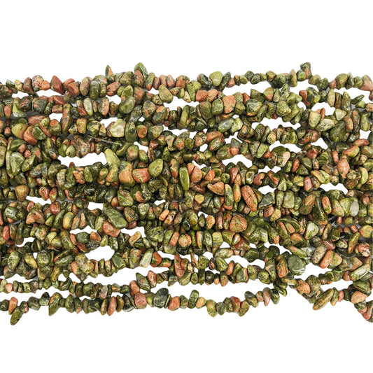 Fekuar 64" Irregular Tumbled Unakite Chip Beads for Jewelry Making, Healing Crystal Drilled Loose Bead Strand DIY Craft Supplies, 5-8mm