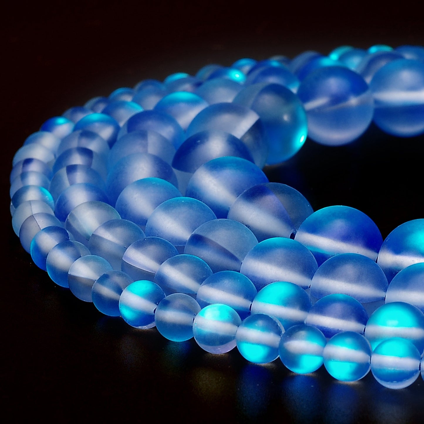 RUBYCA 6mm Round Moonstone Matte Crystal Glass Beads Aura for Jewelry Making Blue, 1 Strand