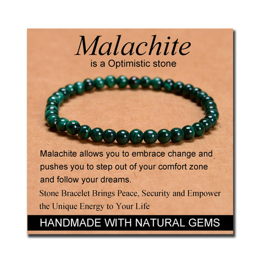 MASSIVE BEADS Malachite - Optimistic - Handmade Handmade Yoga Stretch Elastic Bracelet Natural Stone Crystal Healing Power Energy Gifts for Unisex Adult 4mm