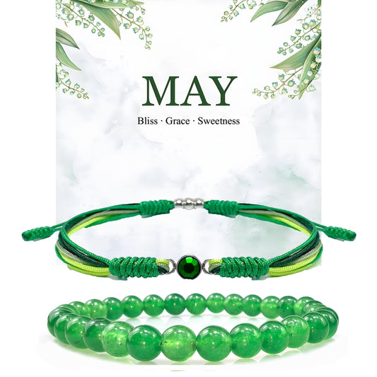 Crgwxzl May Birthstone Bracelets for Women Men,Healing Crystal Protection Stone Green Jade Beads Bracelet,String Wrap Zodiac Month Bracelets Birthday Jewelry Gifts