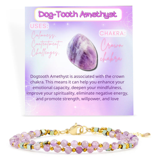 Farfume Dog-Tooth Amethyst - Tooth Amethyst-Strength - Crystal Beaded Bracelets, Chakra 4mm Natural Stone Beads Bracelets, Gemstone Spiritual Jewelry Gifts for Mother's Day