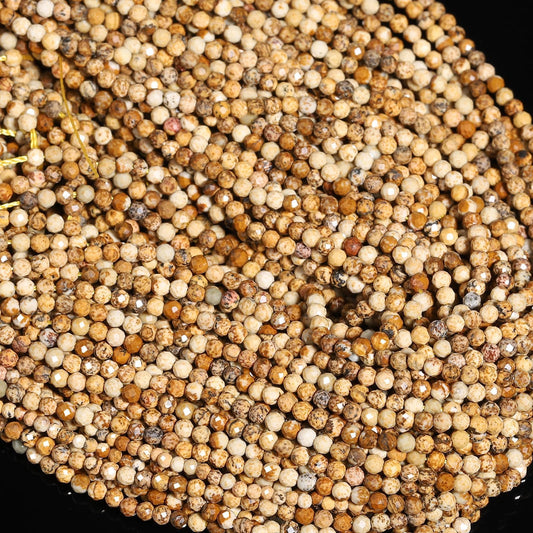 Song Xi 180pcs 2mm Natural Picture Gemstone Beads Faceted Round Loose Stone Beads for Jewelry Making (1 Strand)