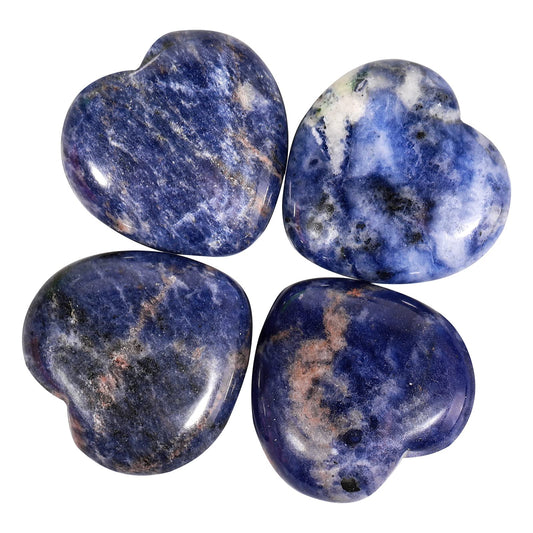 Loveliome 4 Pcs Natural Sodalite Love Heart Palm Stone Reiki Balancing Worry Stone(1 Inch)