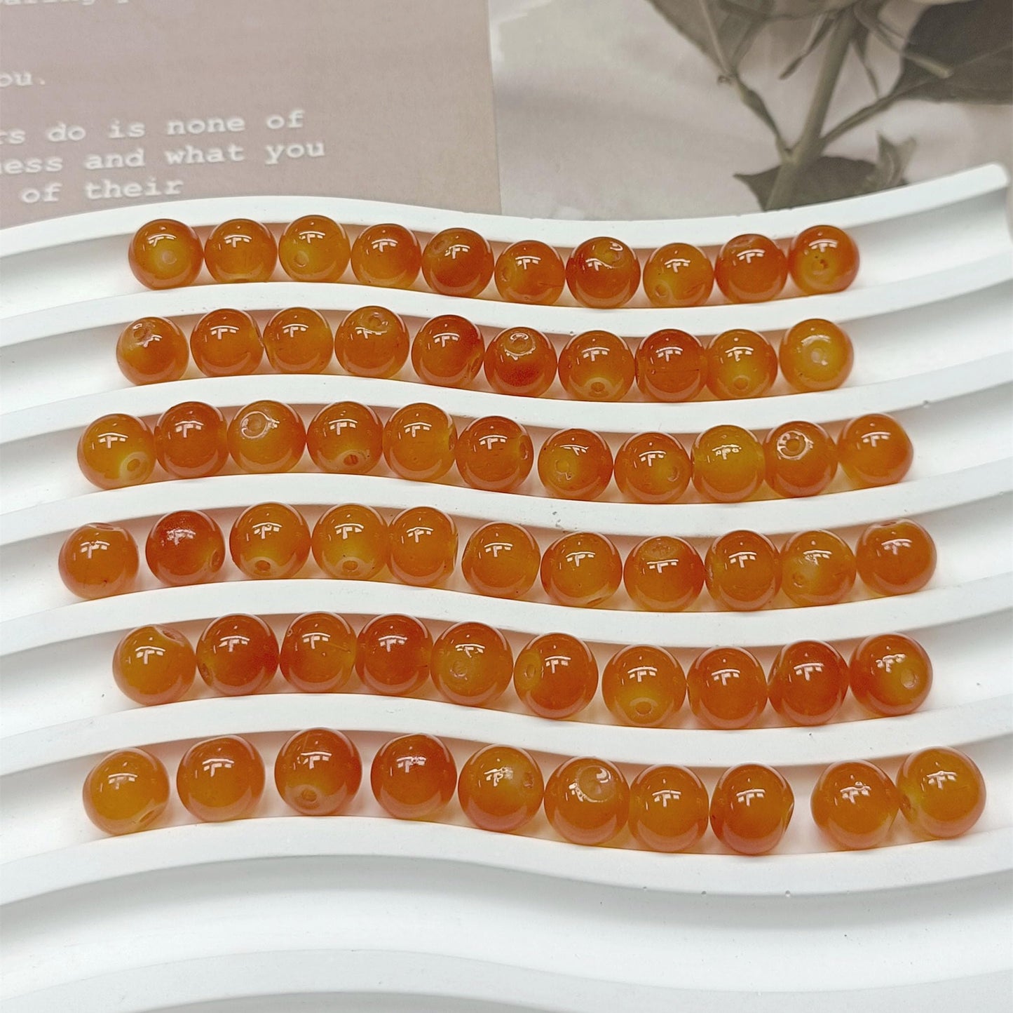 200PCS Glass Beads 8mm Glass Beads for Bracelets Necklaces Jewelry Making DIY Crafts (Orange)