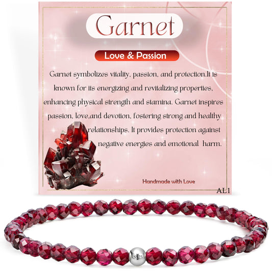 Farfume Garnet - Love & Passion - Beaded Bracelets for Women,Handmade Natural Stone 4mm Beads 925 Sterling Silver Stretch Bracelets, Chakra Crystal Gemstone Jewelry Gifts for Mom