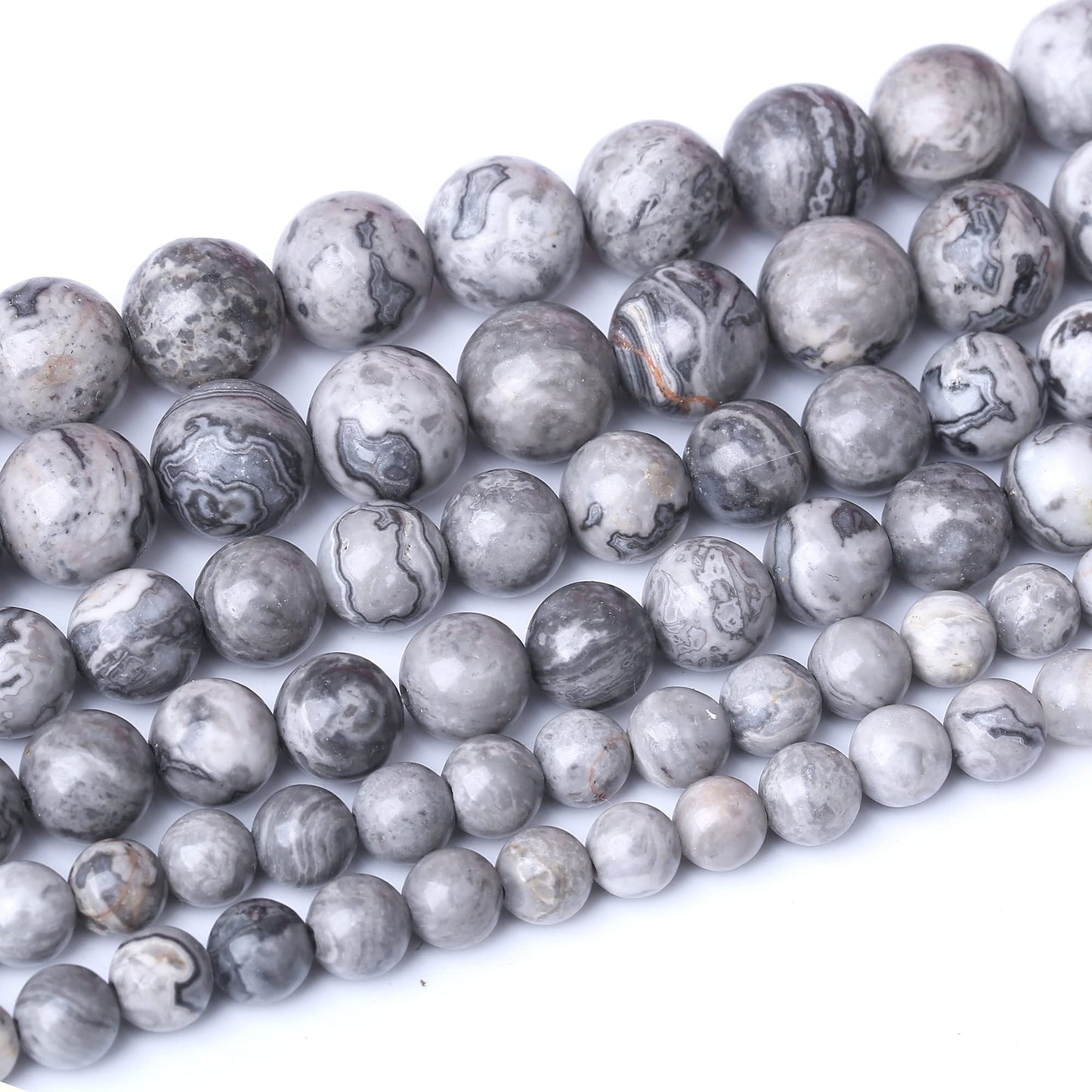 8MM Grey Map Round Loose Beads Natural Gem Beads Crystal Energy Stone Beads for Jewelry Making DIY Bracelet Necklace