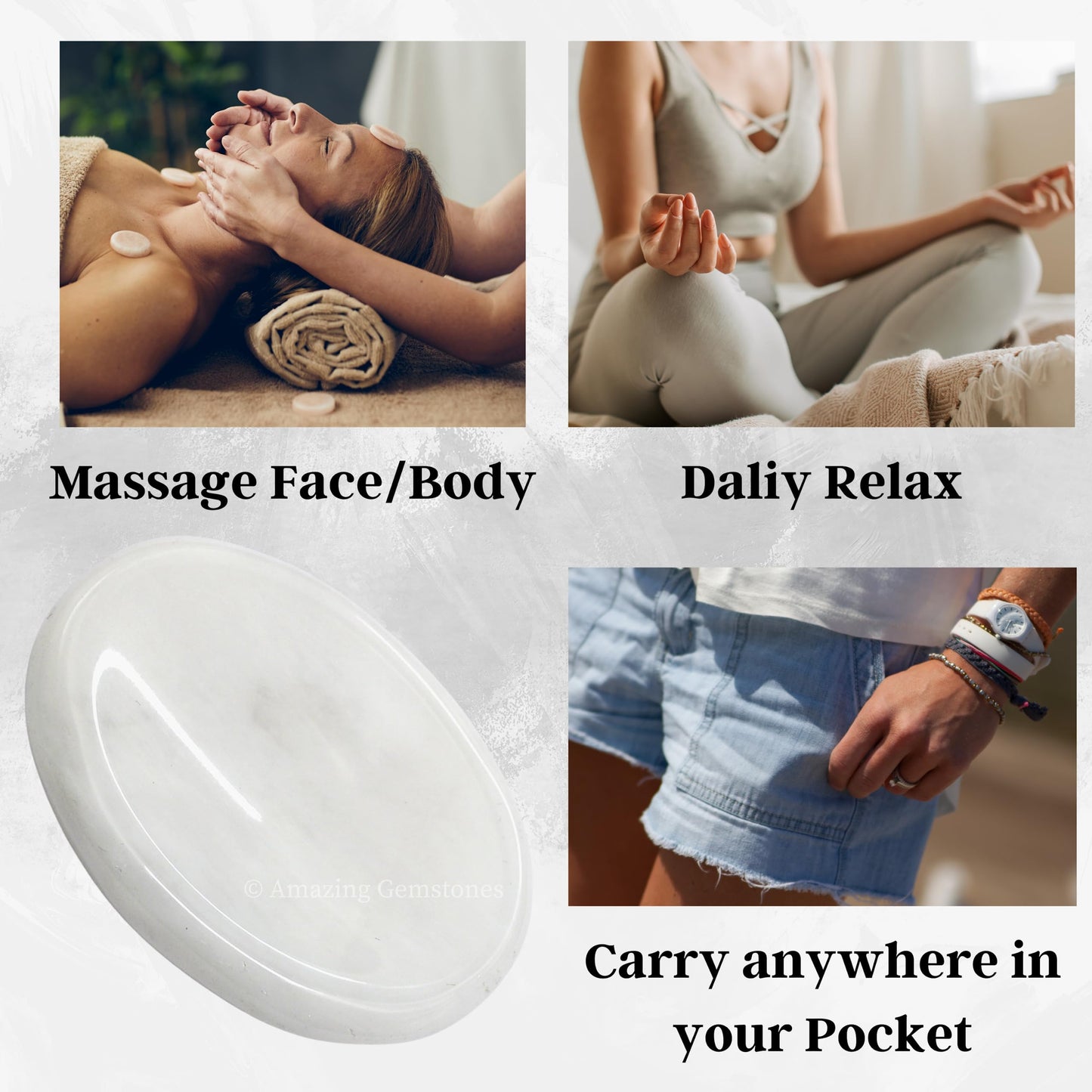 Amazing Gemstone Snow Quartz Worry Stone Crystals and Healing Stones - Worry Stones for Stress Relief Gifts - Piedra Crystal Fidget for Meditation - Unique Stocking Stuffers and Birthday Gifts