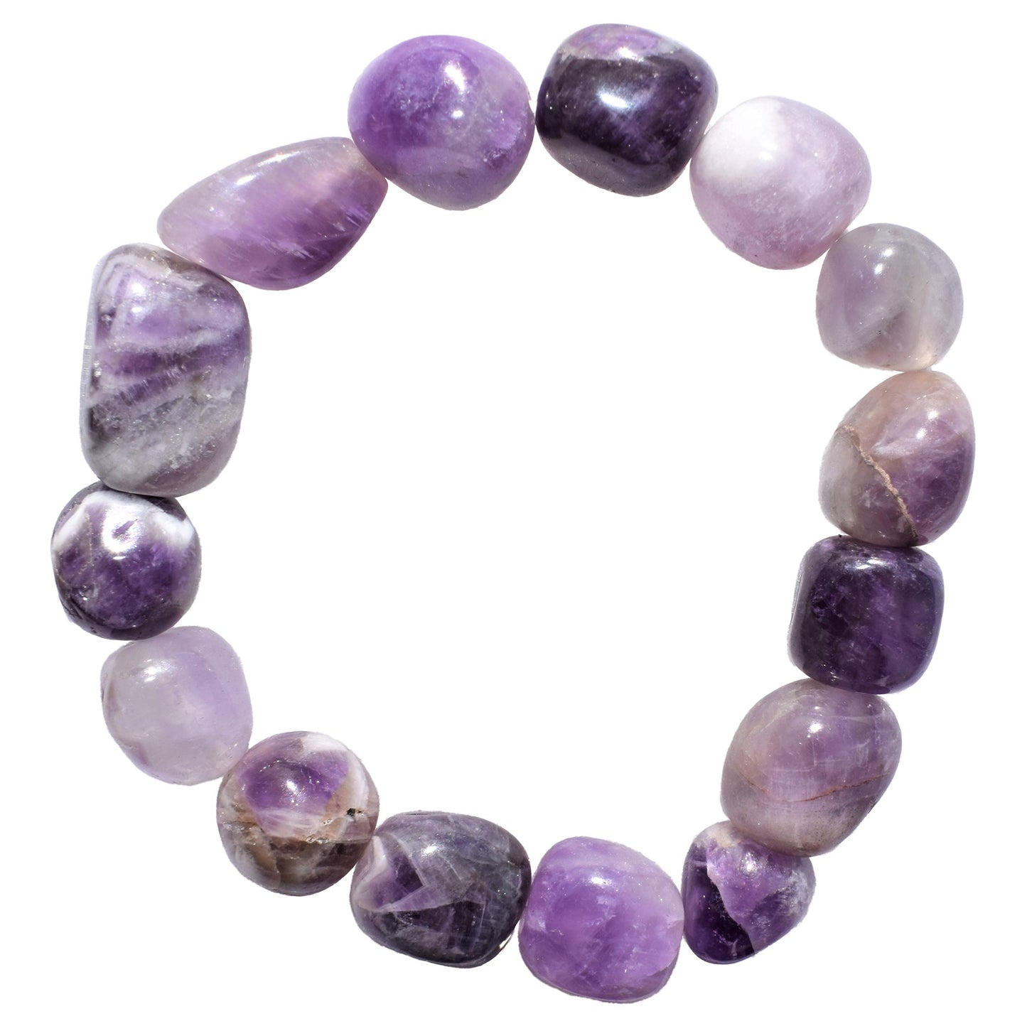 Zenergy Gems CHARGED 6.5" Amethyst Crystal Bracelet Tumble Polished Stretchy + Selenite Heart Charging Crystal (OPEN & HEAL THE HEART CHAKRA - SOOTHE HURT, LONELINESS & ANXIETY)