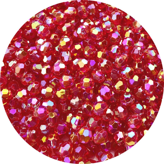 Tingoons 400 PCS 8mm Acrylic Faceted Spacer Beads AB Color Glossy Round Loose Beads for Jewelry Making Bracelet Necklace Earring Ornament Wind Chimes Key Chains(Red AB)