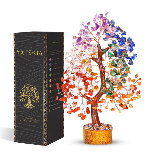 YATSKIA Seven Chakra Crystal Tree, Gemstone Tree of Life, Birthday Gifts for Women, Home Office Decor, Feng Shui Decor, Crystal Gifts