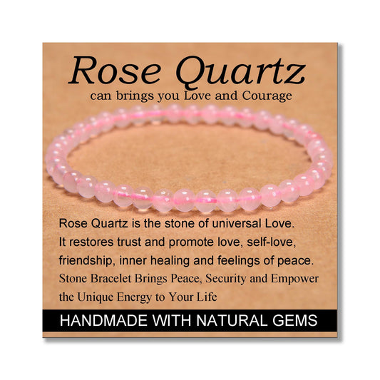 MASSIVE BEADS Rose Quartz - Love and Courage - Handmade Yoga Stretch Elastic Bracelet Natural Stone Crystal Healing Power Energy Gifts for Unisex Adult 4mm
