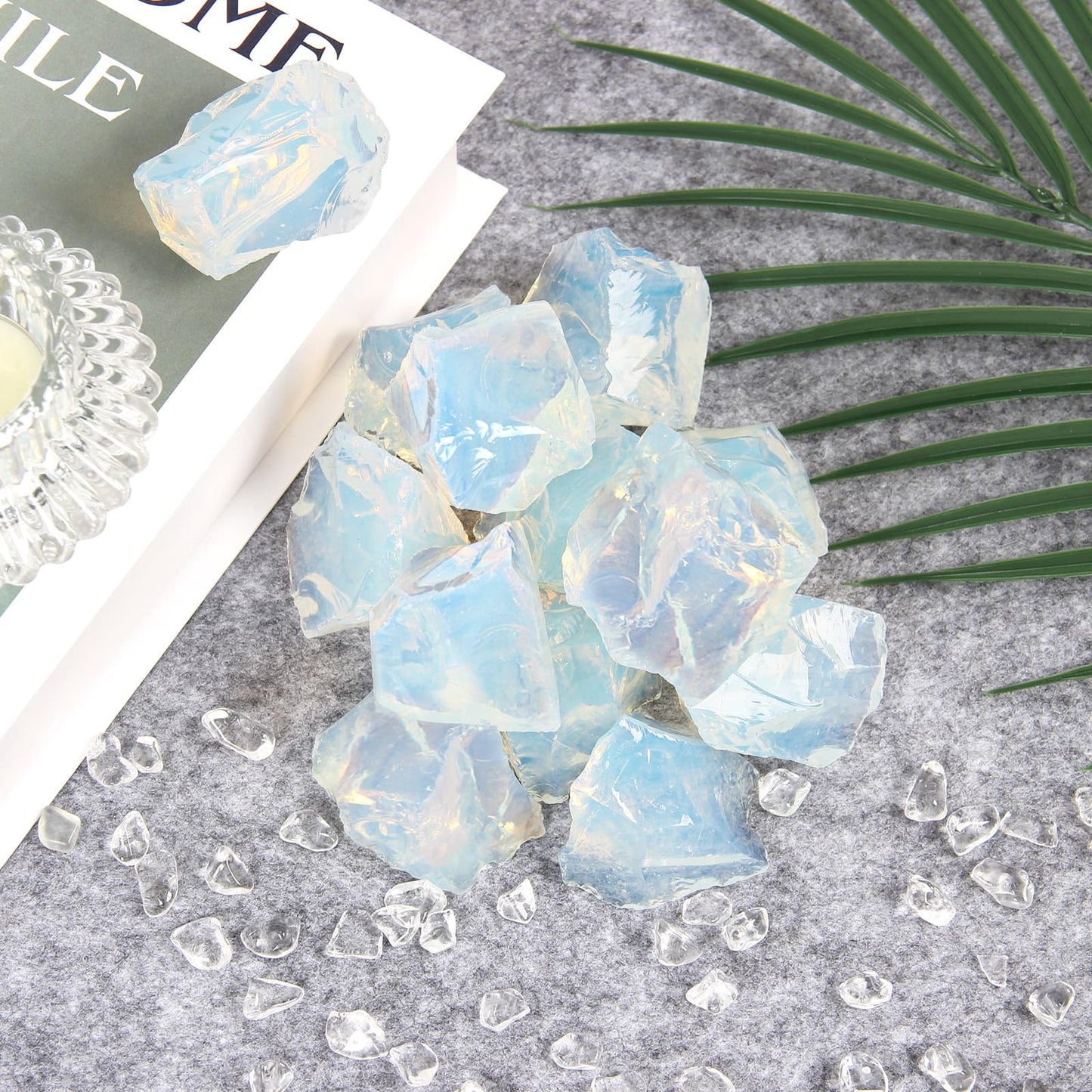 1.1lb Bulk Raw Opal Rough Crystal- Opal Raw Stones Crystal for Tumbling, Cabbing, Fountain Rocks, Decoration, Polishing, Wire Wrapping, Wicca & Reiki Crystal Healing