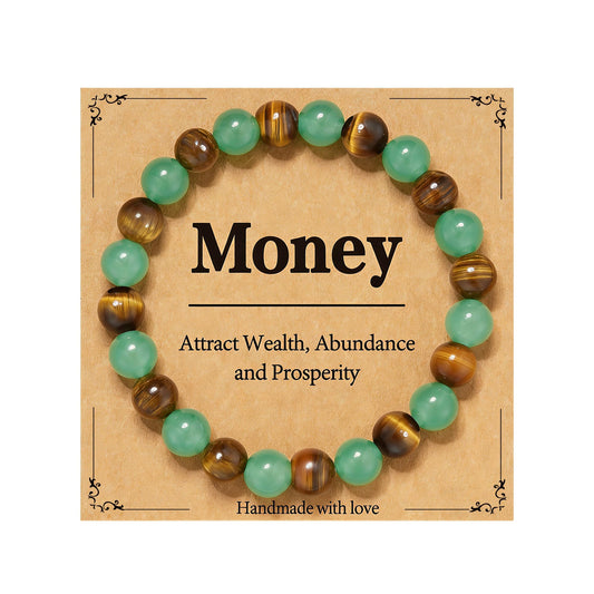 Gnamy Money Bracelets Wealth for Women, Green Aventurine Tigers Eye Gemstone Beads Crystal Bracelet Jewelry for Good Luck Money Attraction Jewelry Gifts for Mom Coworker Boss Best Friends Her Girlfriend Grandma
