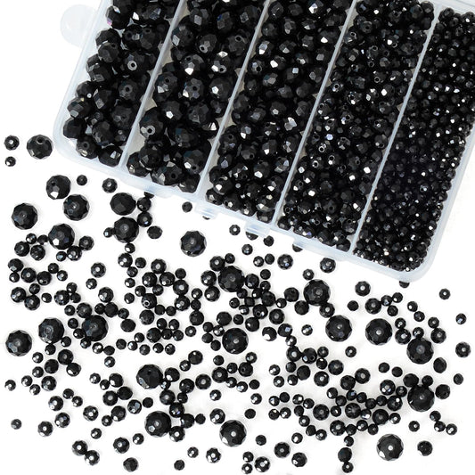 Laopottbeads 800Pcs 4/6/8/10mm Round Crystal Glass Beads for DIY Jewelry, Ideal for Bracelets, Necklaces, Pendants, and Handmade Craft Projects(Black)