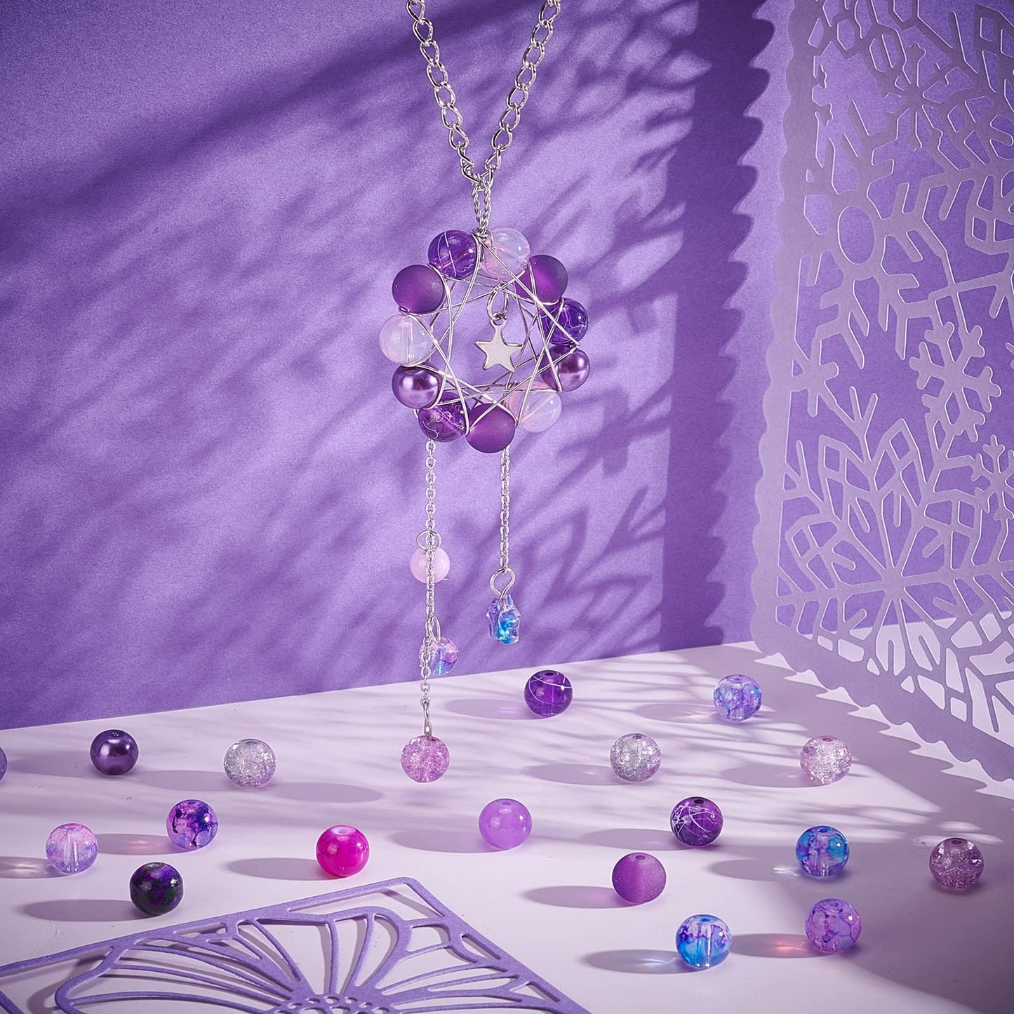 PH PandaHall 720pcs 8mm Purple Glass Beads 24 Color Round Bracelet Beads Loose Crystal Bead Craft Bead Bulk for Summer Friendship Bracelet Necklace Earring Jewelry Making DIY Craft Party Ornament