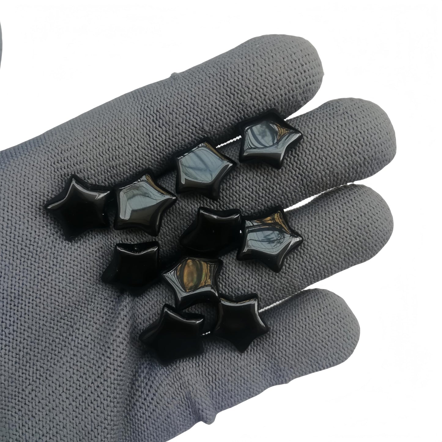 Sunshcat Natural Black Obsidian 10Pcs Star Shaped Thumb Crystals and Healing Stone,0.6" Haped DIY Jewelry ﻿