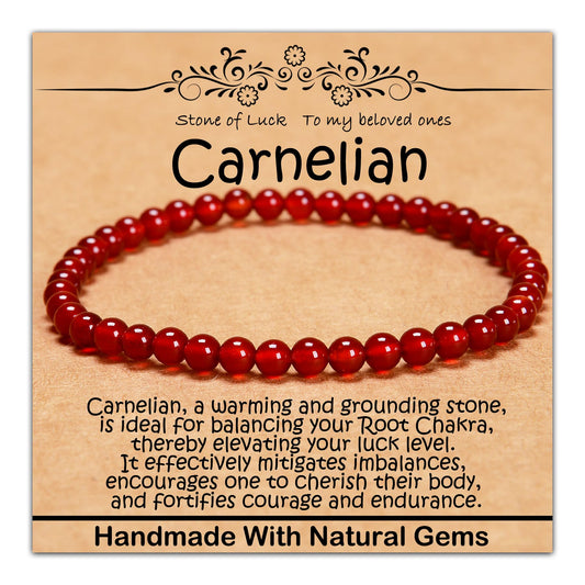CHCCOYE 4mm Natural Healing Gemstone Bracelet Handmade Yoga Stretch Elastic Bracelet Stress Relief Crystal Jewelry for Men and Women (4mm, Carnelian)