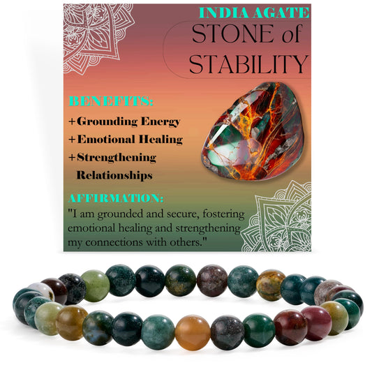 Bivei India Agate - Stability - 6mm Beaded Bracelets for Women Handmade Semi Precious Natural Stone Stretch Elastic Jewelry for Women Yoga Protection Gifts
