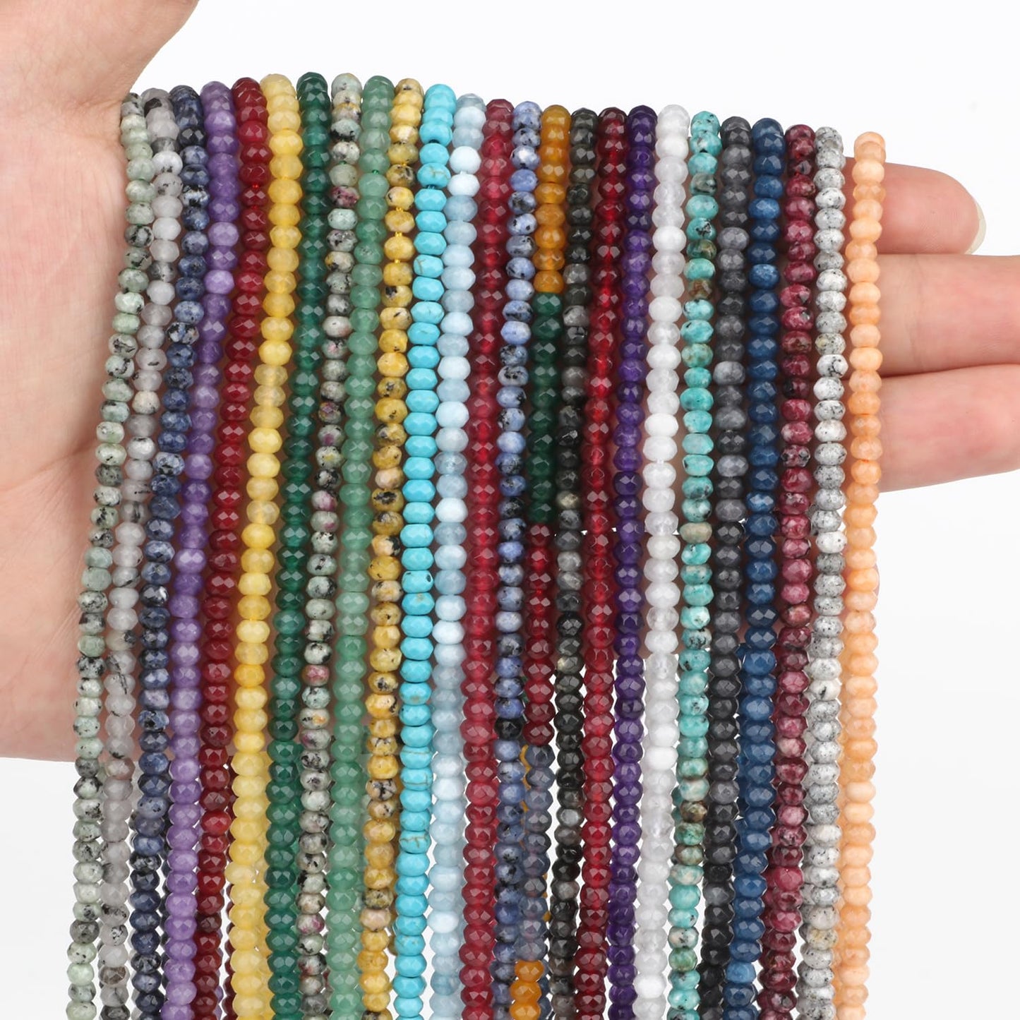 2 String 220PCS 3x5mm Natural Green Color Jade Stone Beads for Jewelry Making, Songxi Facted Loose Gemstone Beads for DIY Bracelet Necklace Making Supplies with Energy Healing Chakra Power