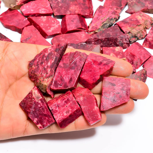 Natural Pink Thulite Raw Slice Gemstone - Healing Crystals for DIY Jewelry Making -Loose Natural Cabochon -Perfect for Crafting Unique Jewelry Designs (5 pcs, 25-35 mm)