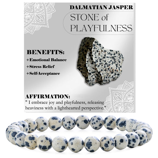 Bivei Dalmatian Jasper- Grounding & Joy - 6mm Beaded Bracelets for Women Handmade Semi Precious Natural Stone Stretch Elastic Jewelry for Women Yoga Protection Gifts
