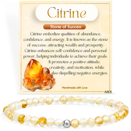 Farfume Citrine - Success - Beaded Bracelets for Women,Handmade Natural Stone 4mm Beads 925 Sterling Silver Stretch Bracelets, Chakra Crystal Gemstone Jewelry Gifts for Mom
